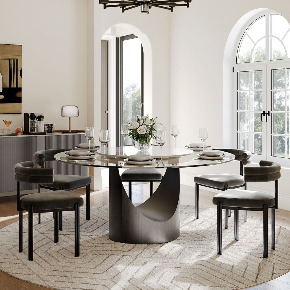 Modern Clear & Gray Tempered Glass Dining Tables