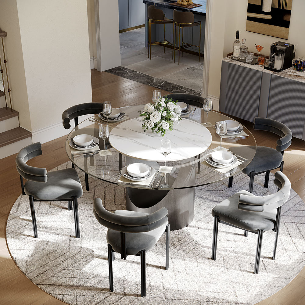 Sintered Stone Clear & Gray Tempered Glass Dining Tables