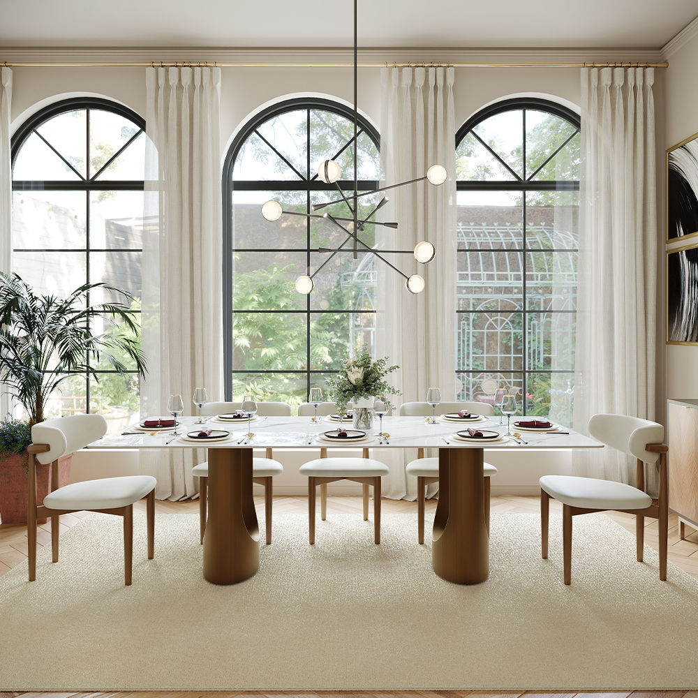 Metal Base White Glossy Sintered Stone Dining Tables