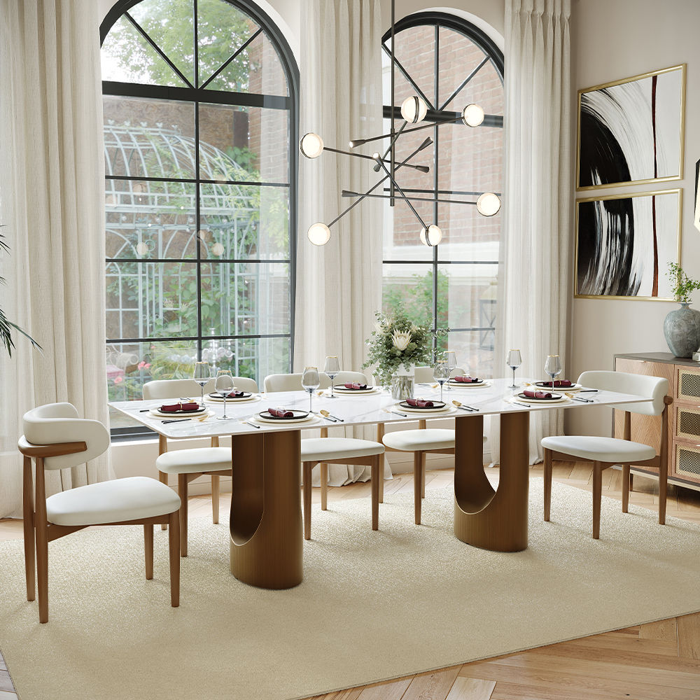 Modern Minimalist White Glossy Sintered Stone Dining Tables