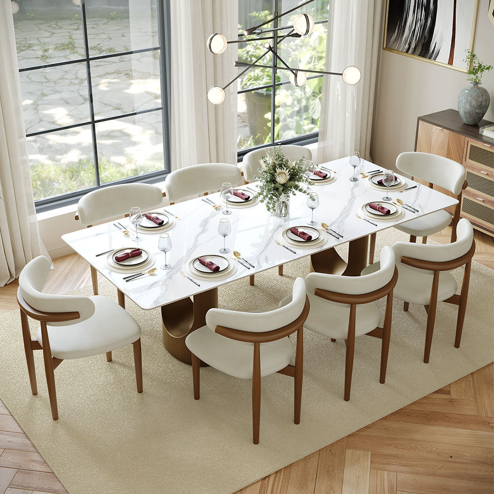 Metal Base White Glossy Sintered Stone Dining Tables