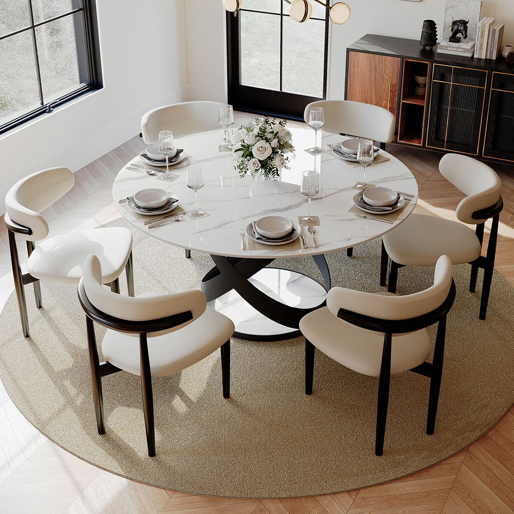 Sintered Stone White & Black Glossy Sintered Stone Dining Tables