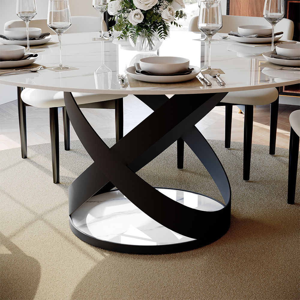 Partly Assemble White & Black Glossy Sintered Stone Dining Tables