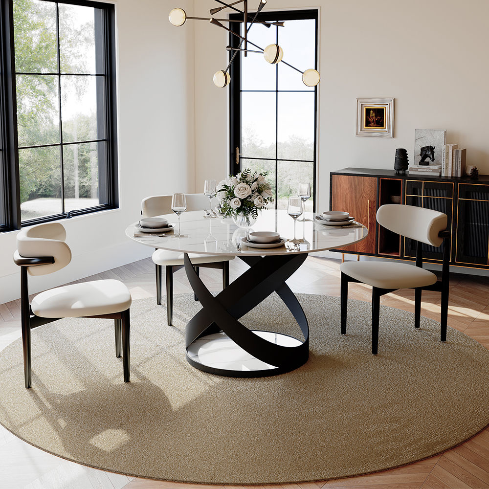 Partly Assemble White & Black Glossy Sintered Stone Dining Tables