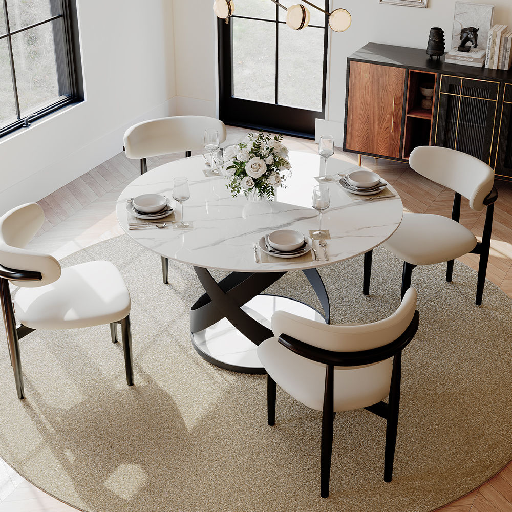 Sintered Stone White & Black Glossy Sintered Stone Dining Tables