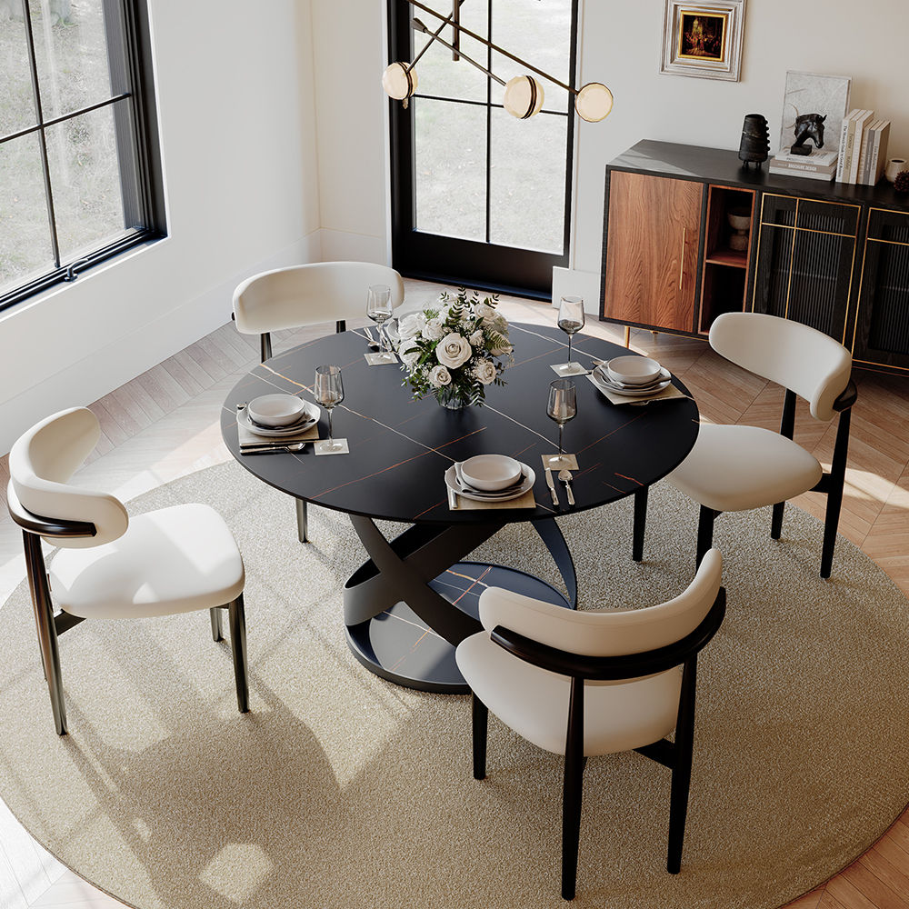 with Lazy Susan Black Sintered Stone Dining Tables