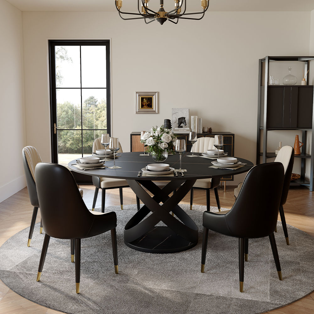 Metal Base Black Matte Sintered Stone Dining Tables