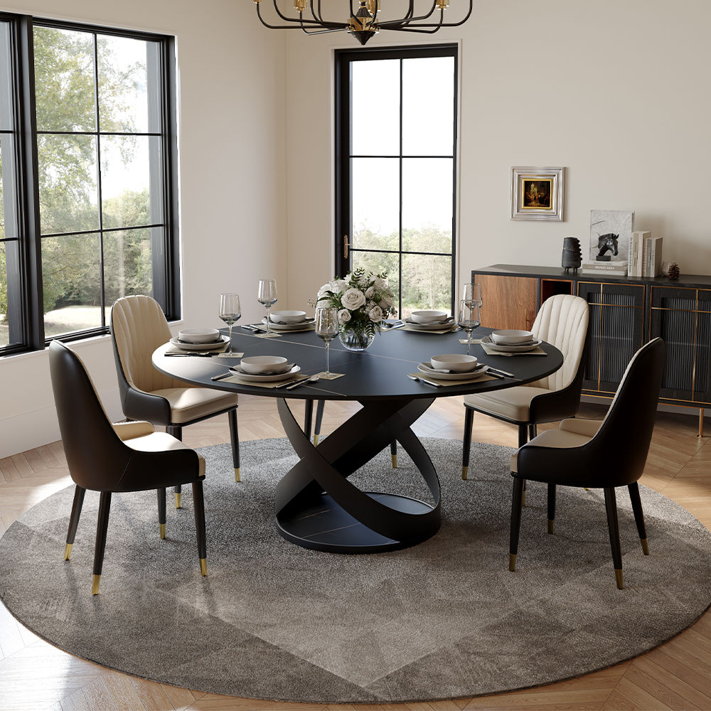 Round Black Matte Sintered Stone Dining Tables