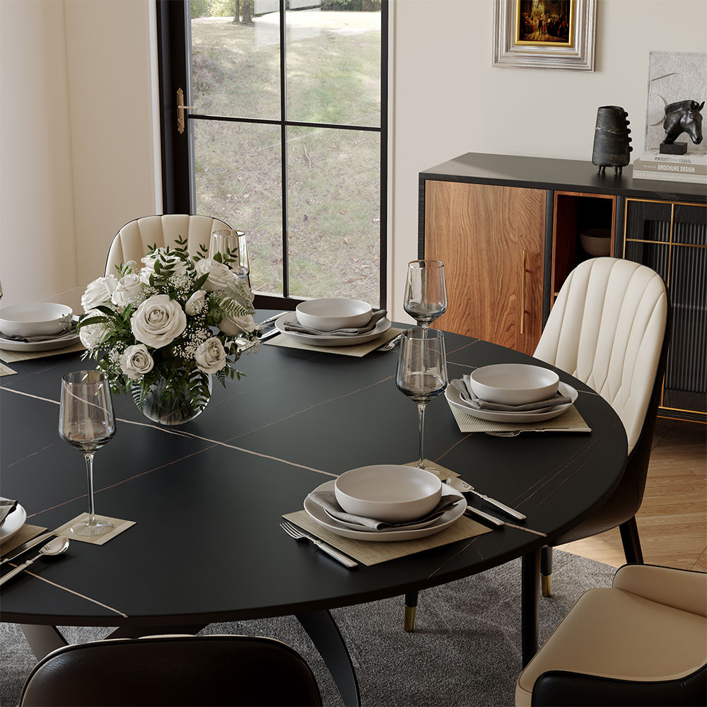 Metal Base Black Matte Sintered Stone Dining Tables