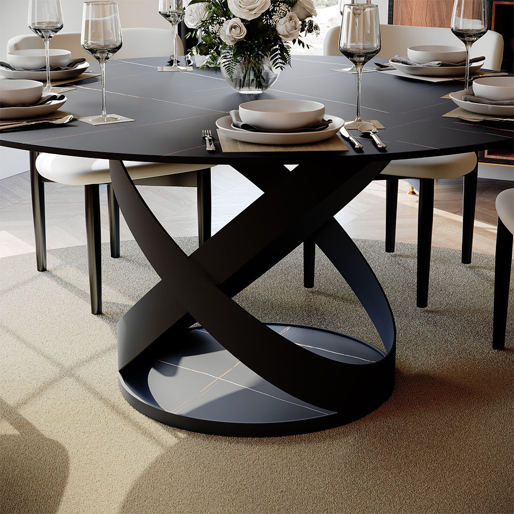 Metal Base Black Matte Sintered Stone Dining Tables