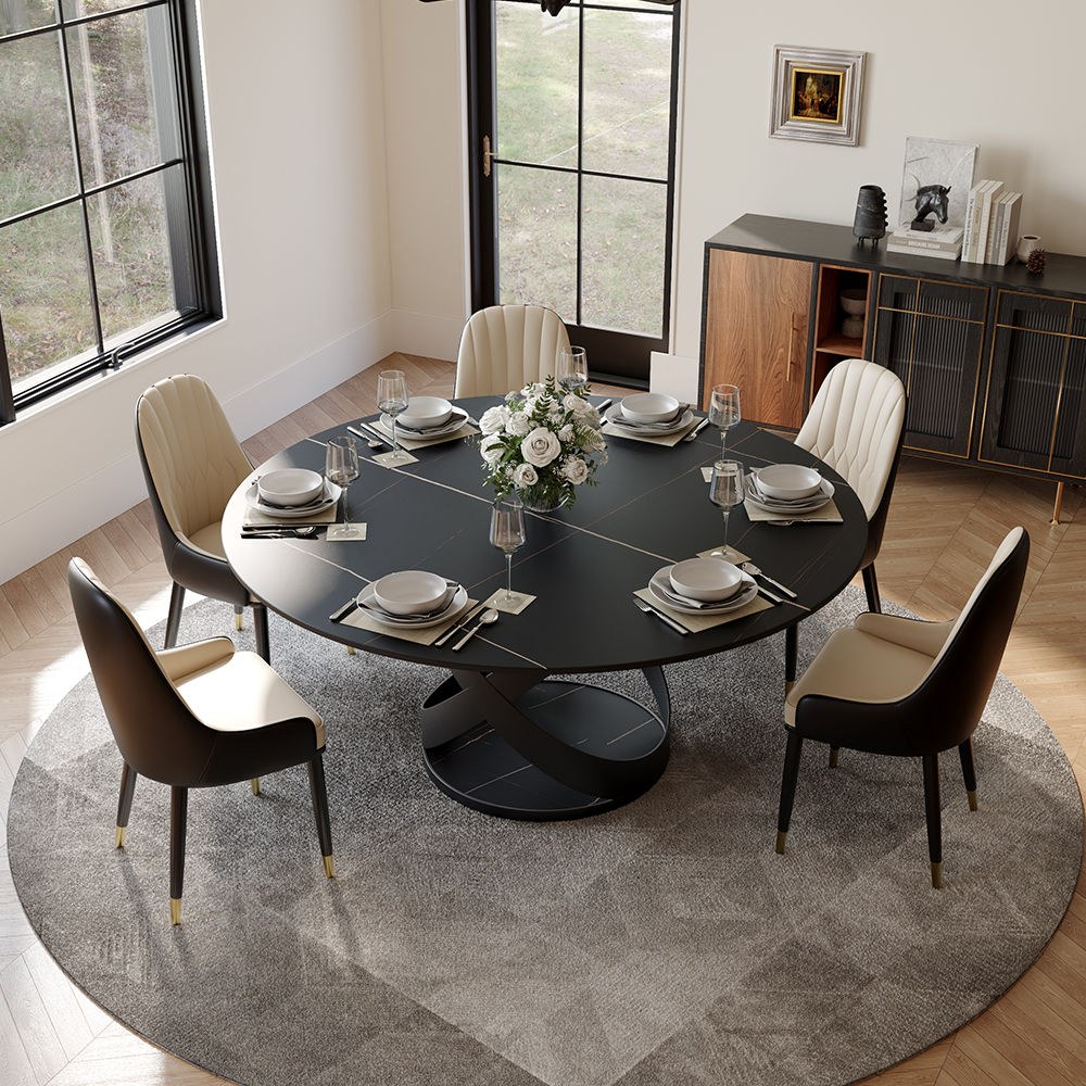 for 6 Black Matte Sintered Stone Dining Tables