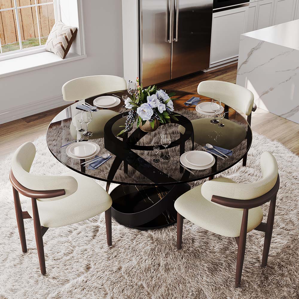 Sintered Stone Black & Gray Tempered Glass Dining Tables