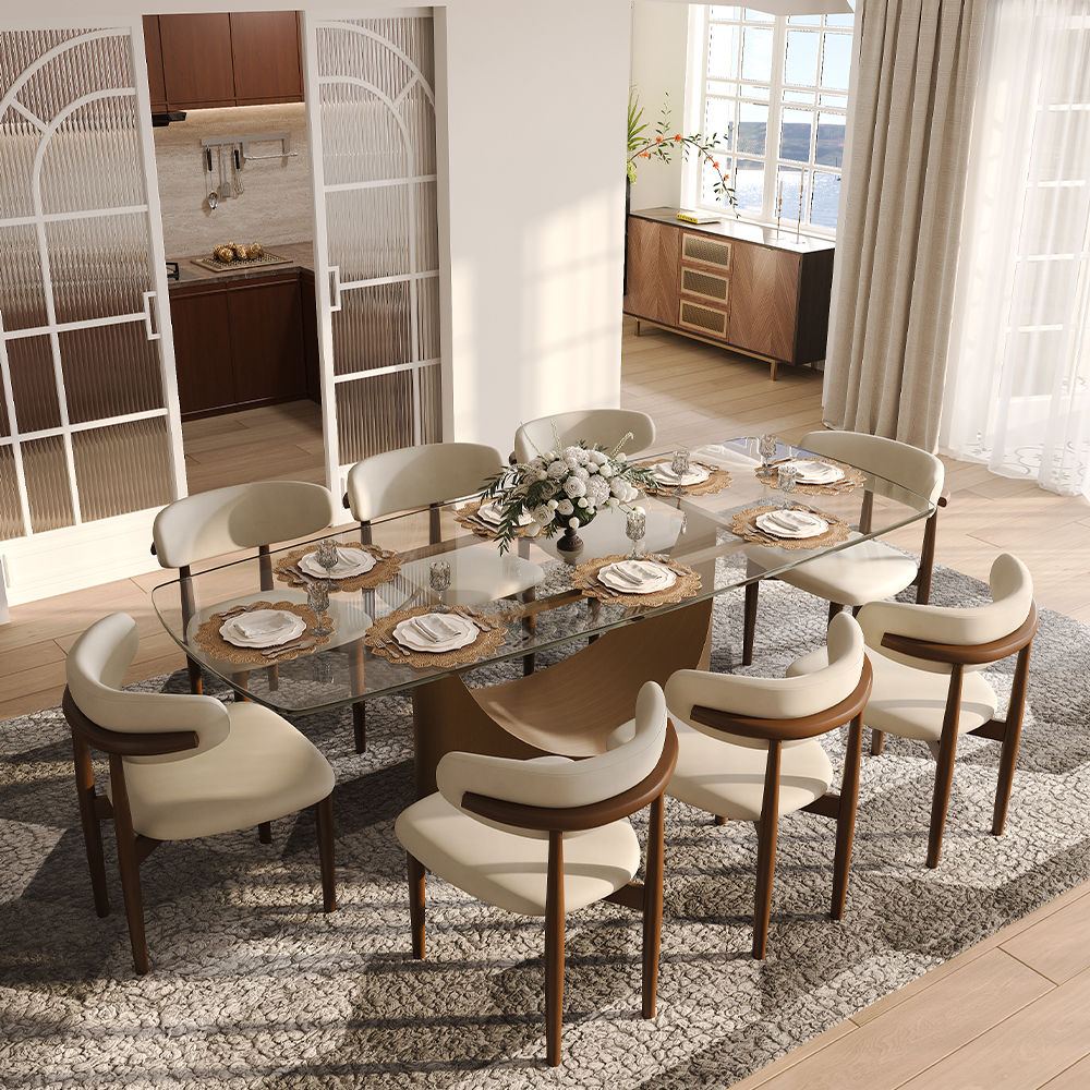 Partly Assemble Transparent & Bronze Tempered Glass Dining Tables