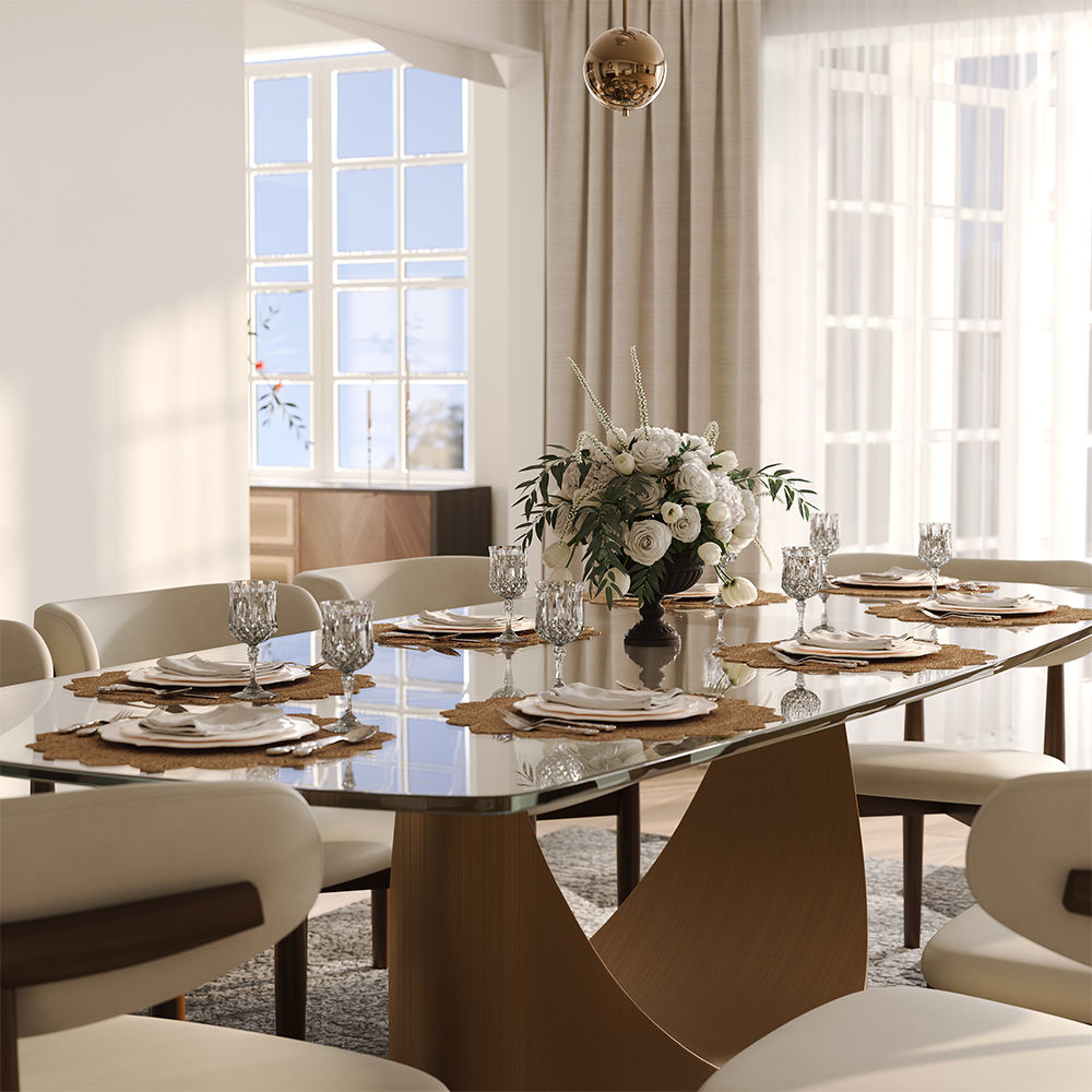 for 8 Transparent & Bronze Tempered Glass Dining Tables