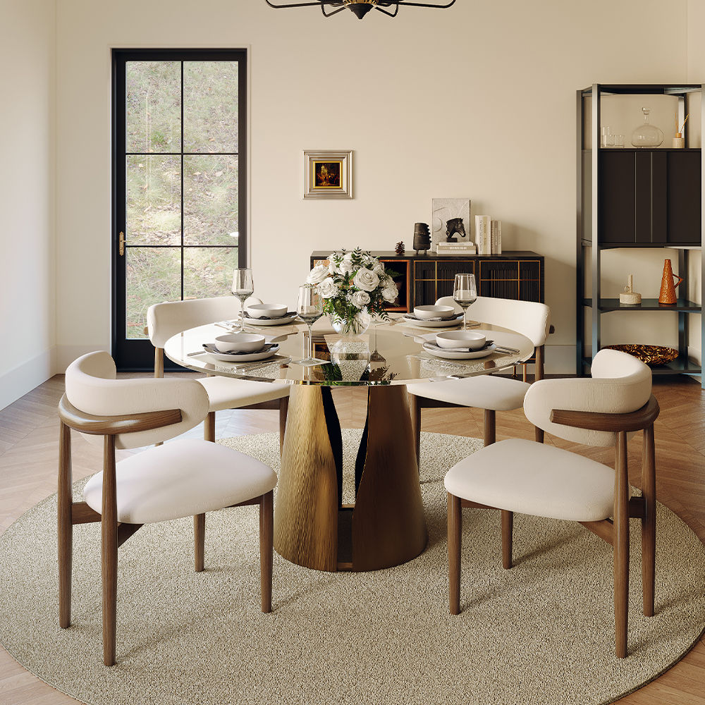 Transparent & Bronze Stainless Steel & Glass Dining Tables