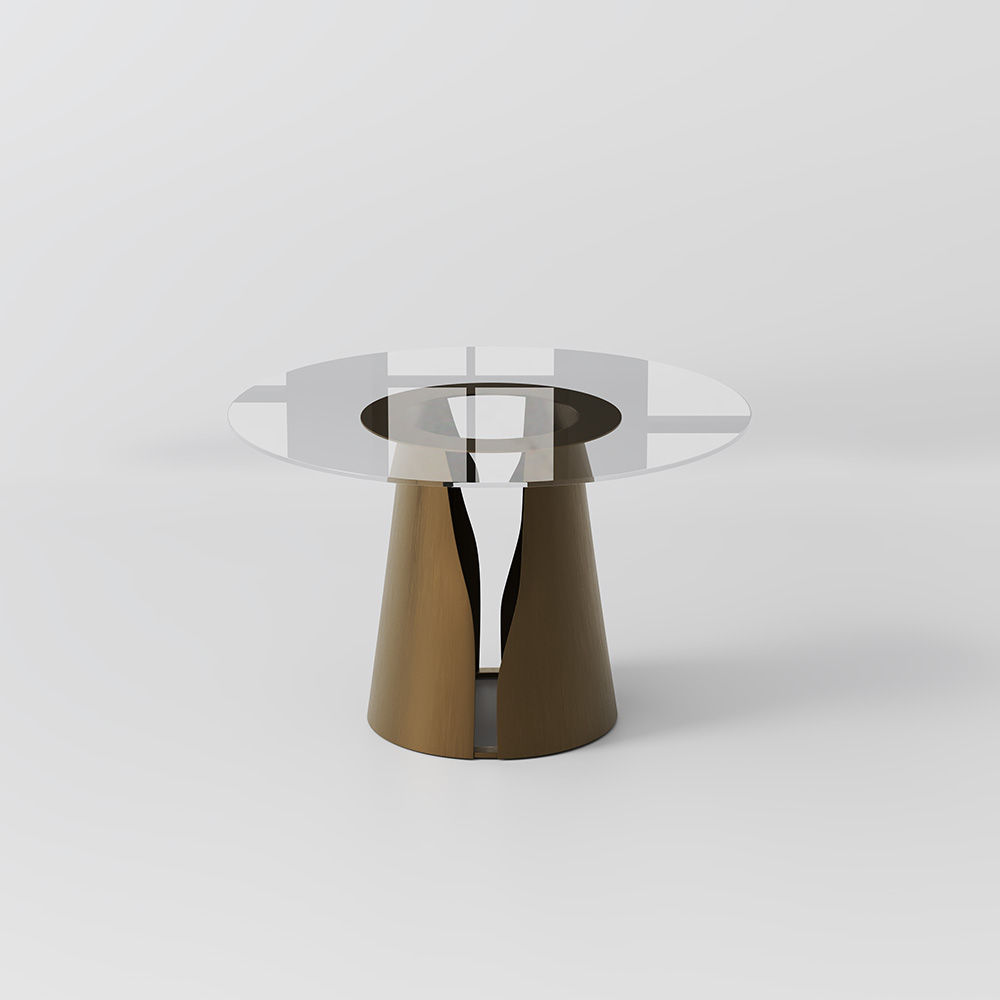Transparent & Bronze Stainless Steel & Glass Dining Tables