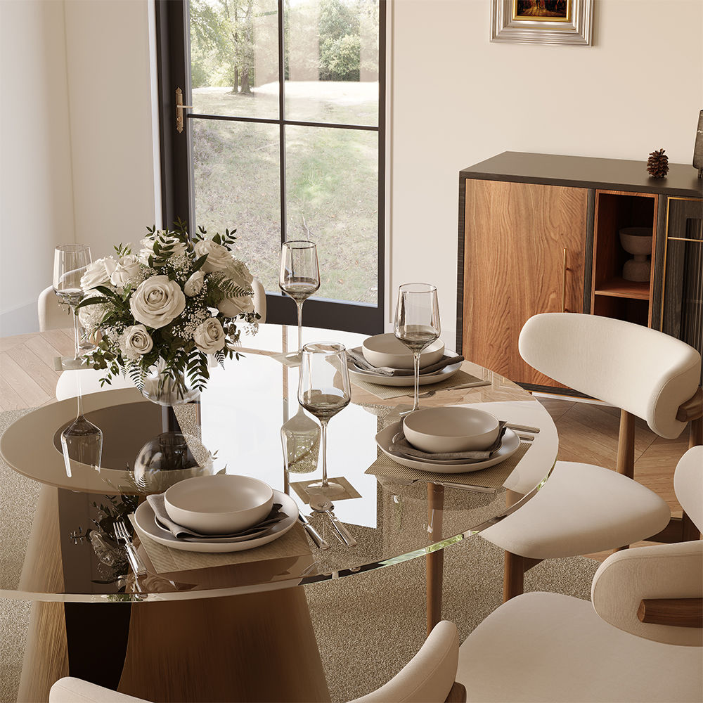 Transparent & Bronze Stainless Steel & Glass Dining Tables