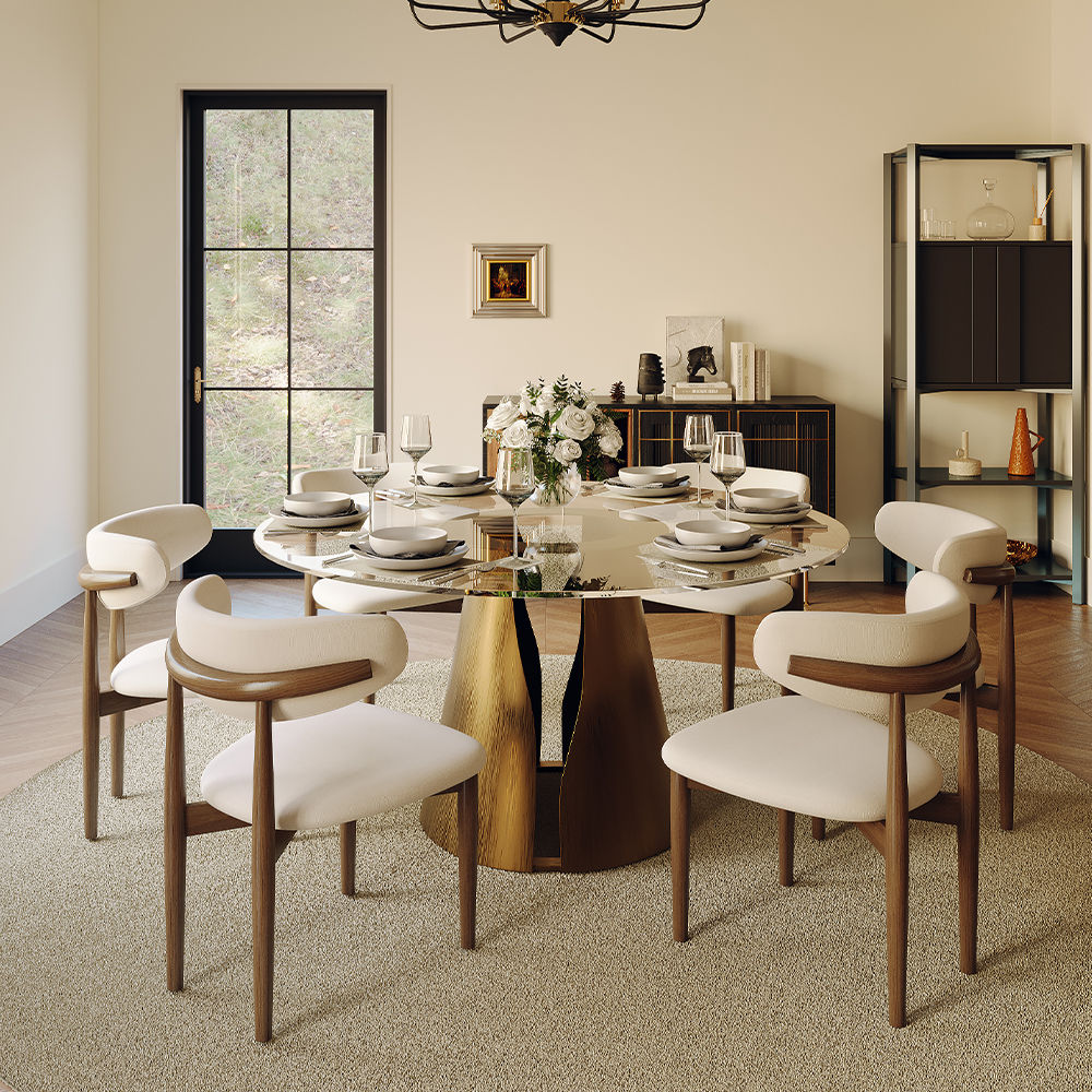 Glass Transparent & Bronze Stainless Steel & Glass Dining Tables