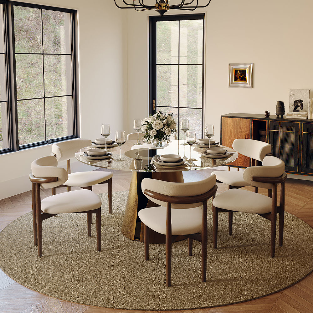 Round Transparent & Bronze Stainless Steel & Glass Dining Tables