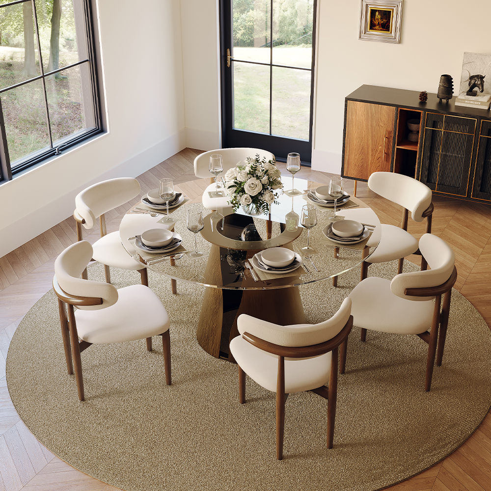 Round Transparent & Bronze Stainless Steel & Glass Dining Tables