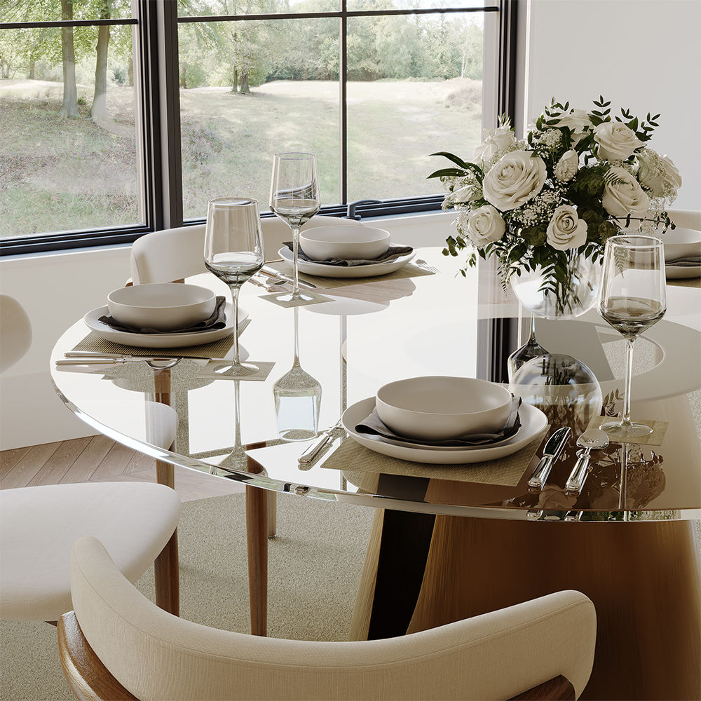 Partly Assemble Transparent & Bronze Stainless Steel & Glass Dining Tables
