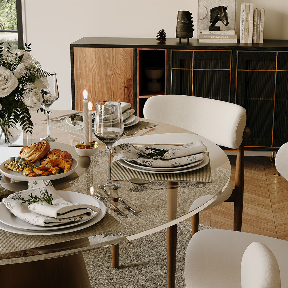 Sintered Stone Transparent & Bronze Stainless Steel & Glass Dining Tables