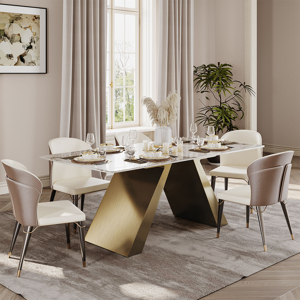 Metal Base Pandora Glossy Sintered Stone Dining Tables