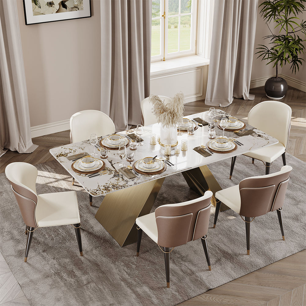 Metal Base Pandora Glossy Sintered Stone Dining Tables