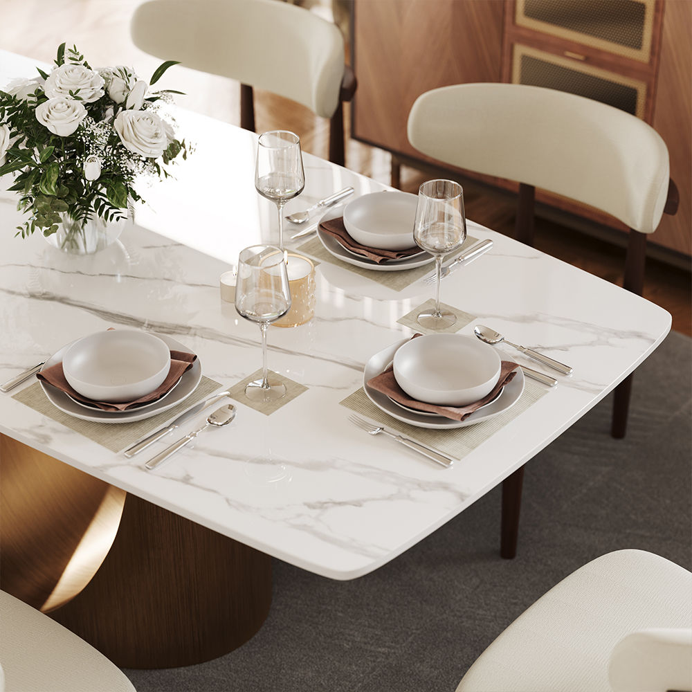 Modern Glossy White Sintered Stone Dining Tables