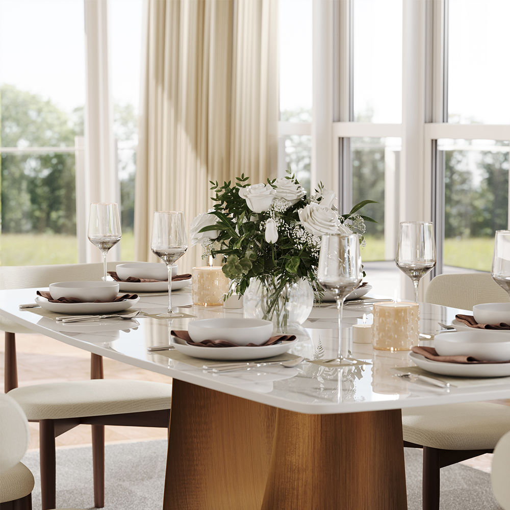 SMILE Glossy White Sintered Stone Dining Tables