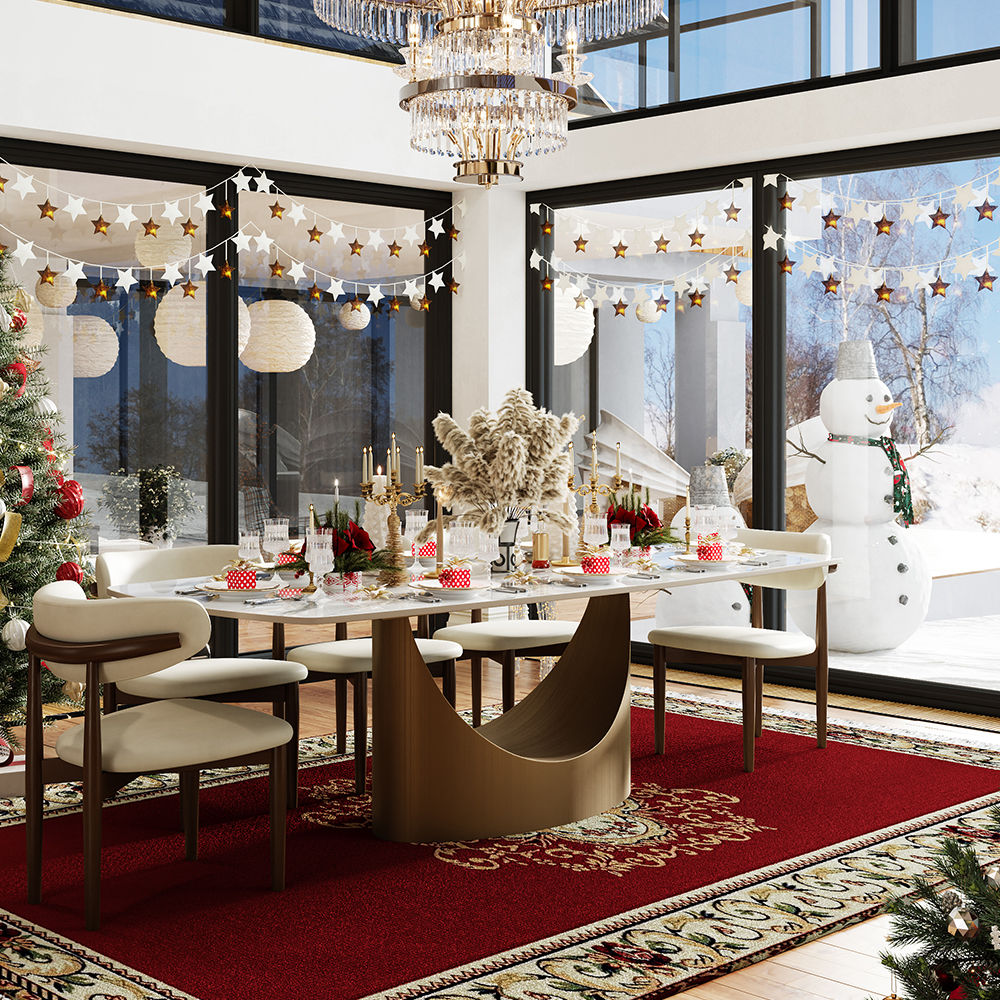 Modern Minimalist Glossy White Sintered Stone Dining Tables
