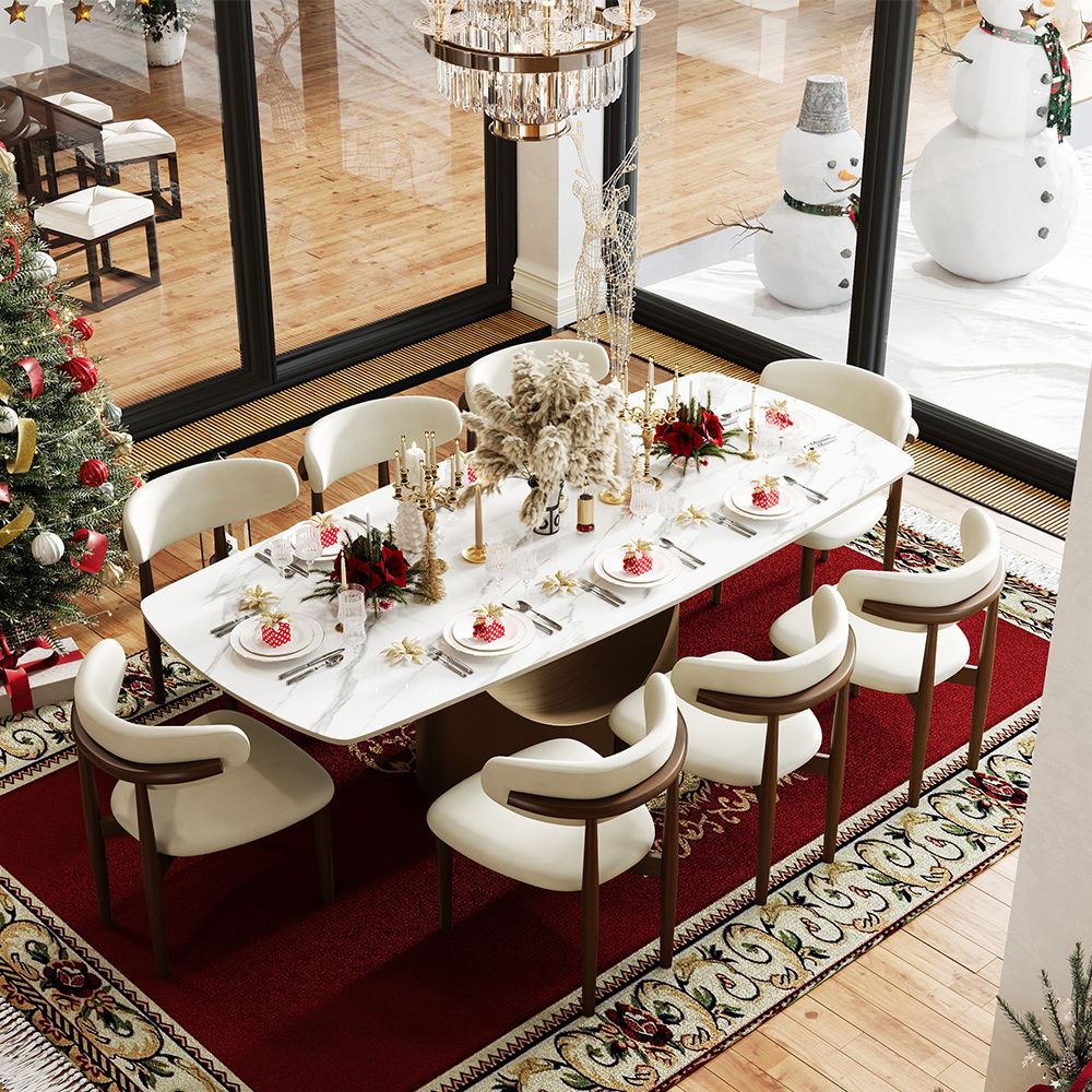 for 8 Glossy White Sintered Stone Dining Tables