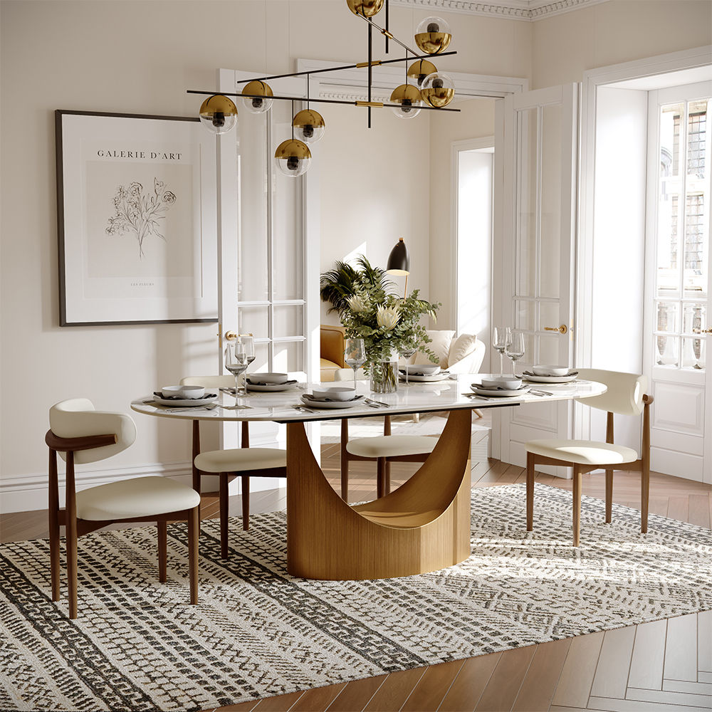 for 4 Glossy White Sintered Stone Dining Tables