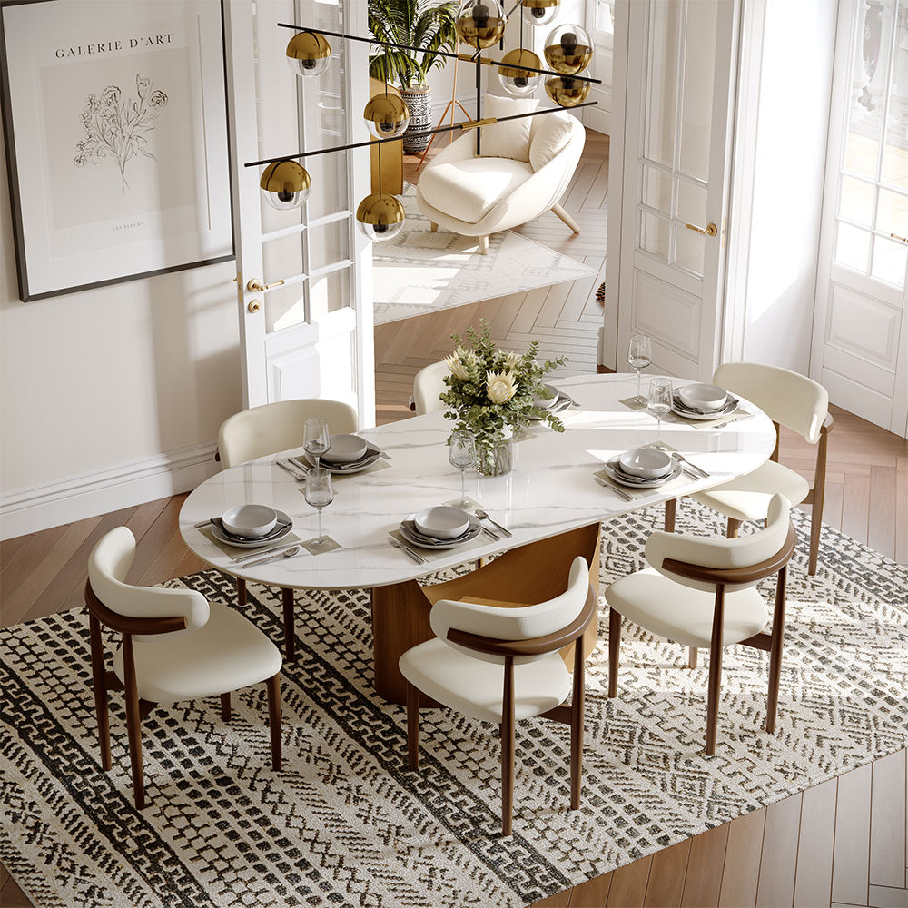 for 8 Glossy White Sintered Stone Dining Tables