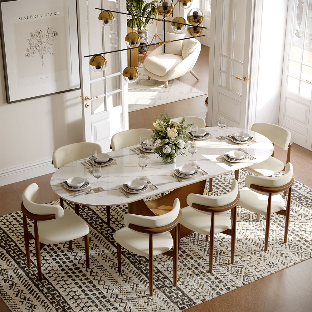 for 6 Glossy White Sintered Stone Dining Tables