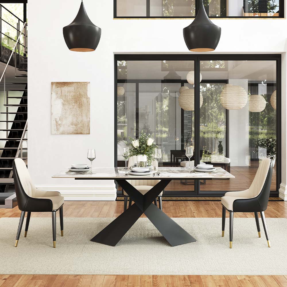Metal Base Pandora Glossy Sintered Stone Dining Tables