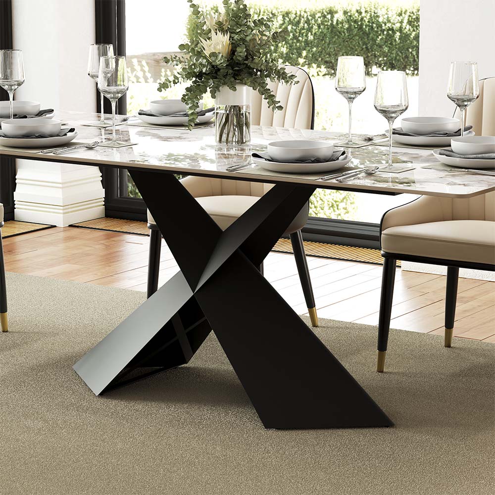 Metal Base Pandora Glossy Sintered Stone Dining Tables