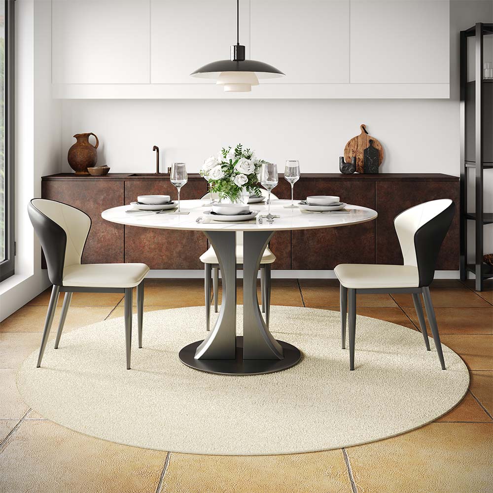 Round White Glossy Sintered Stone Dining Tables