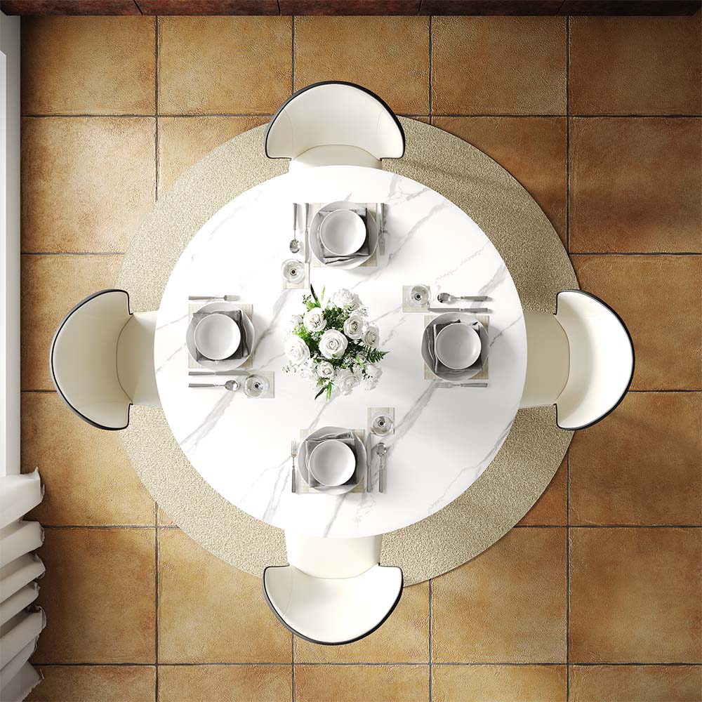 for 4 White Glossy Sintered Stone Dining Tables