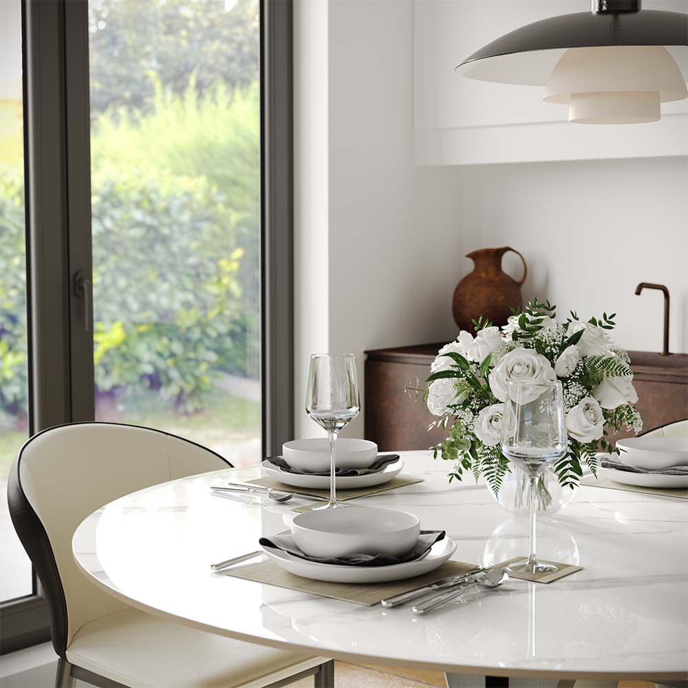 Partly Assemble White Glossy Sintered Stone Dining Tables