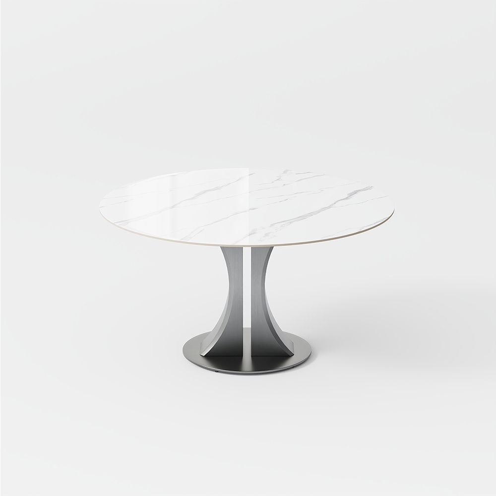 Metal Base White Glossy Sintered Stone Dining Tables