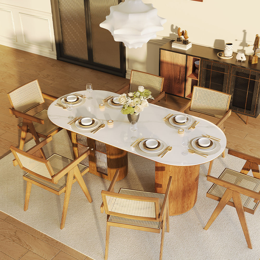 with Storage White & Walnut Glossy Sintered Stone Dining Tables