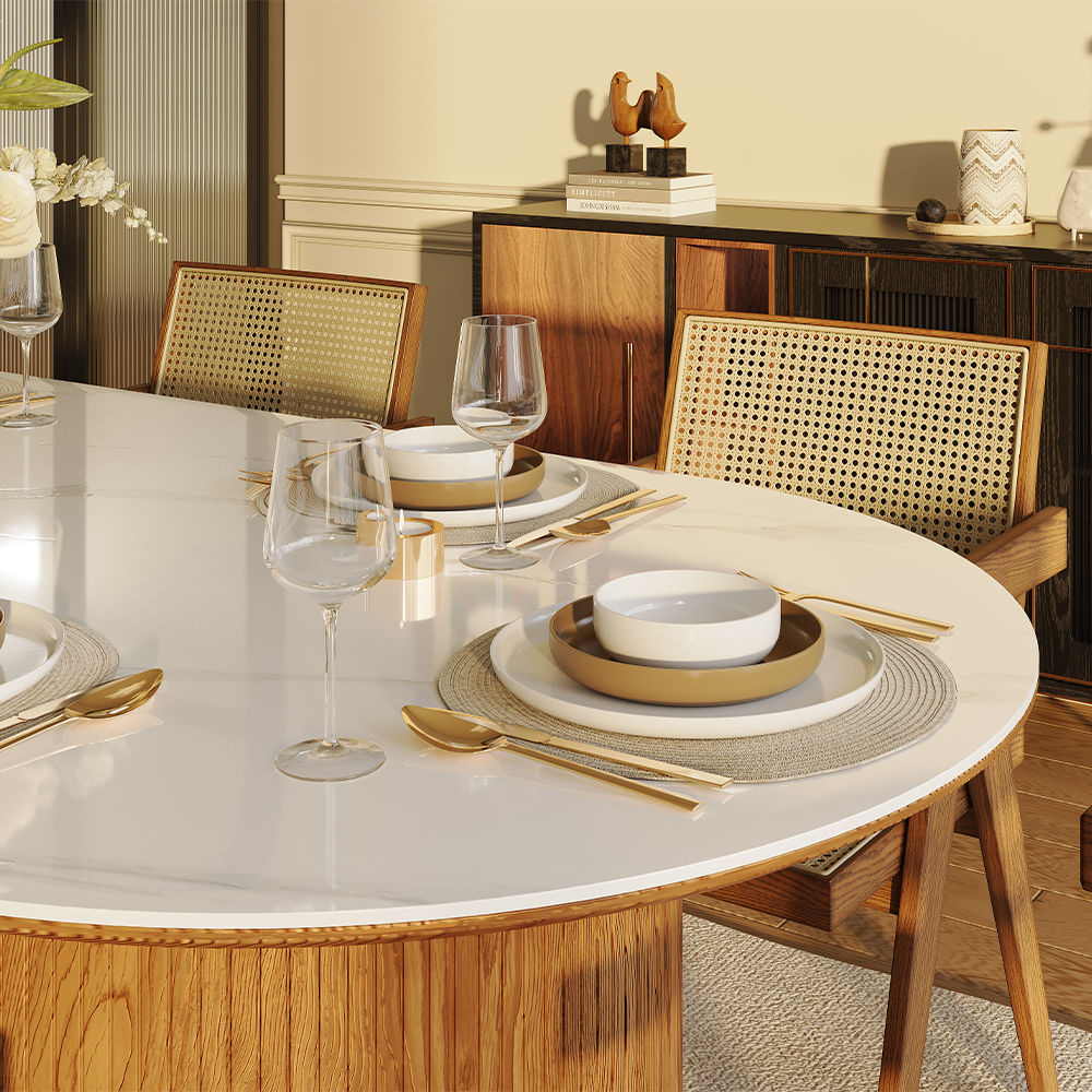 Sintered Stone White & Walnut Glossy Sintered Stone Dining Tables