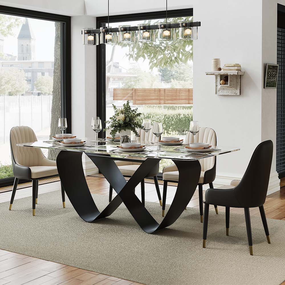 Transparent & Black Tempered Glass Dining Tables