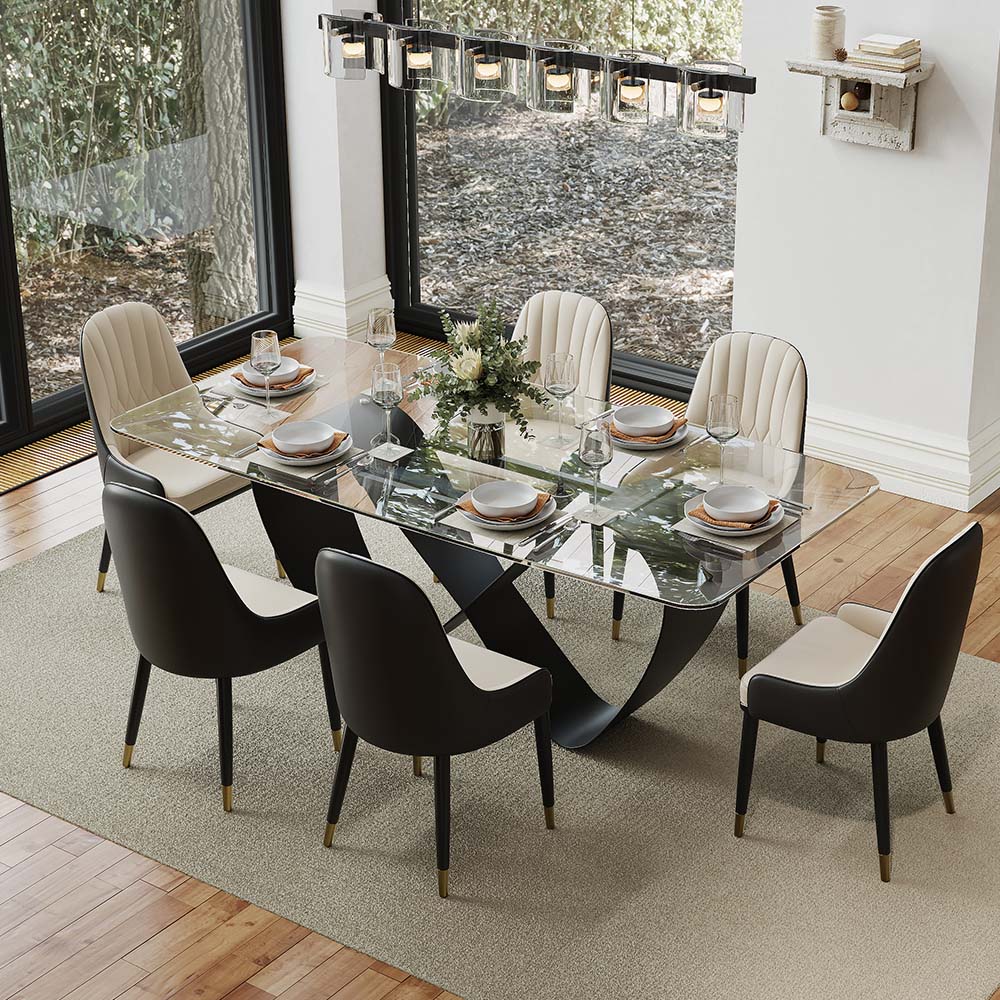 Transparent & Black Tempered Glass Dining Tables