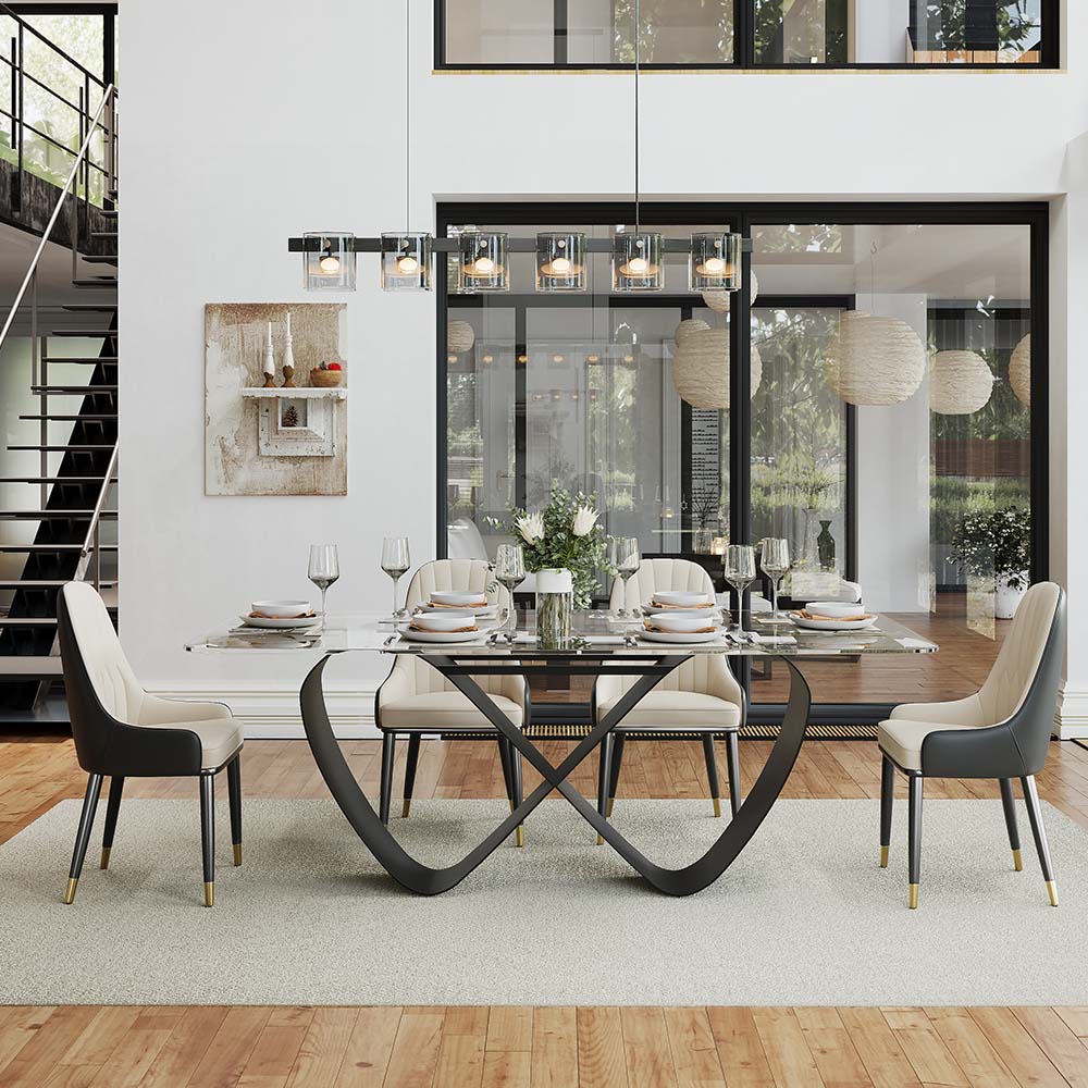 Transparent & Black Tempered Glass Dining Tables