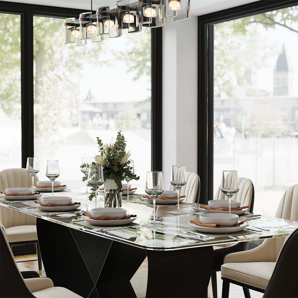 Transparent & Black Tempered Glass Dining Tables