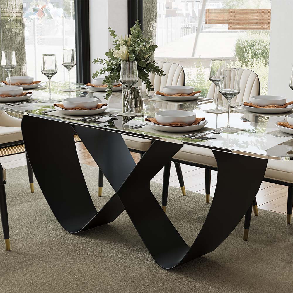 Transparent & Black Tempered Glass Dining Tables