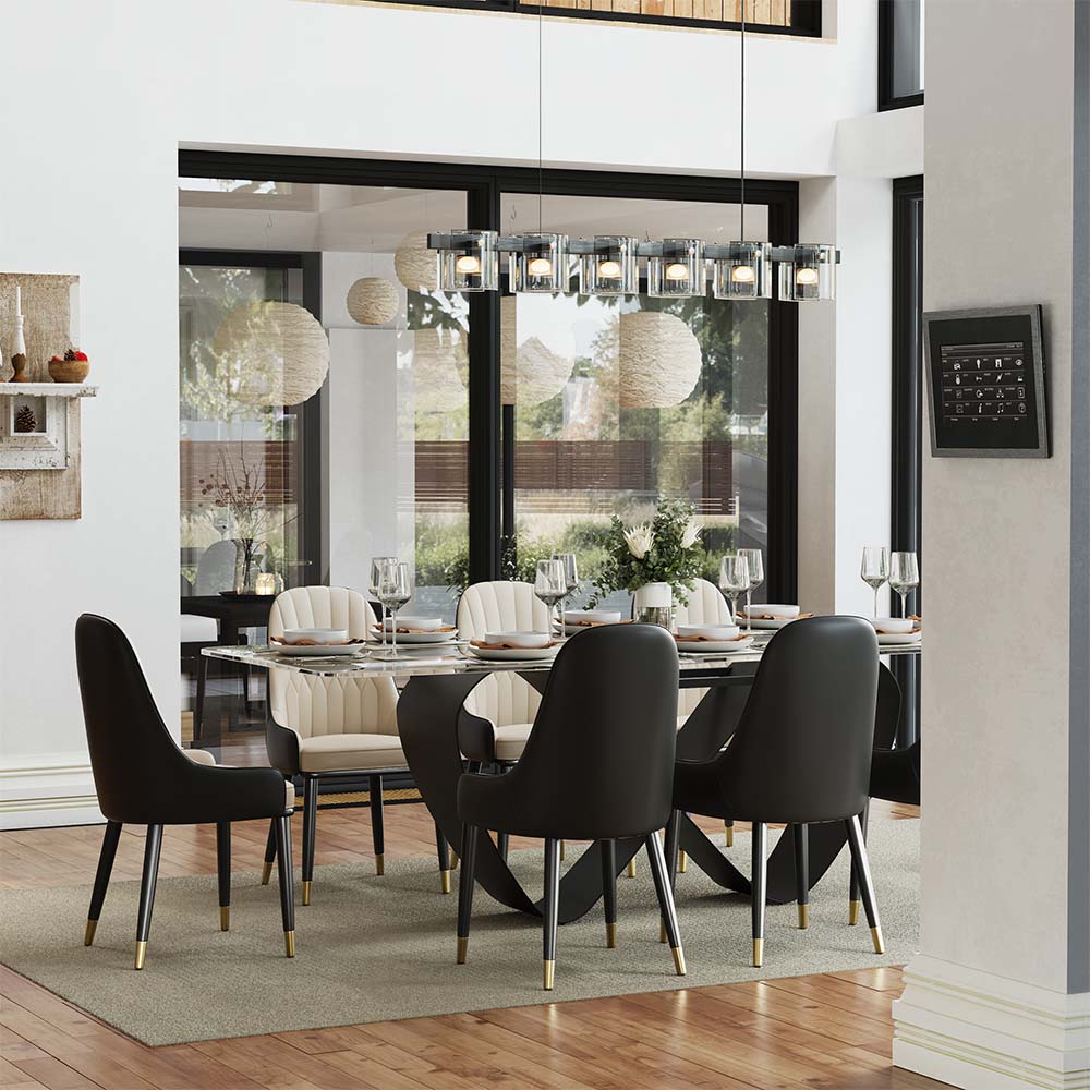 Transparent & Black Tempered Glass Dining Tables