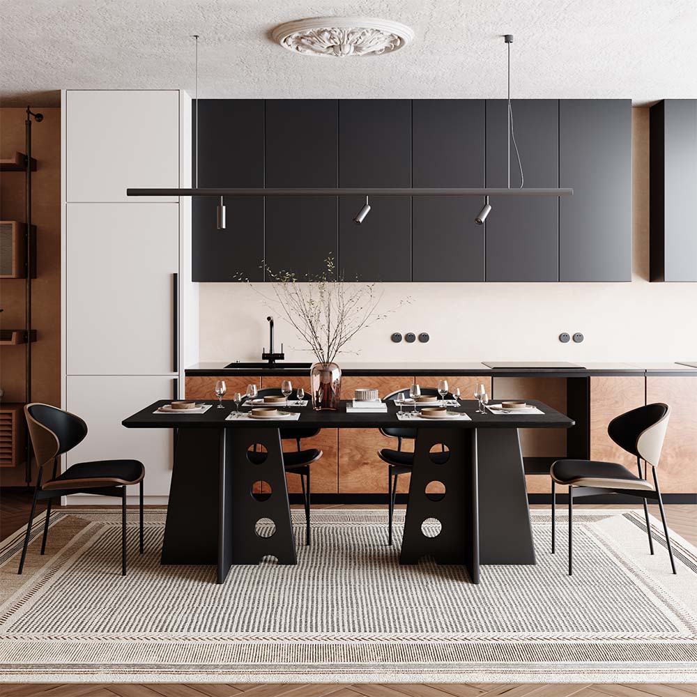 Partly Assemble Black MDF & Solid Wood Dining Tables